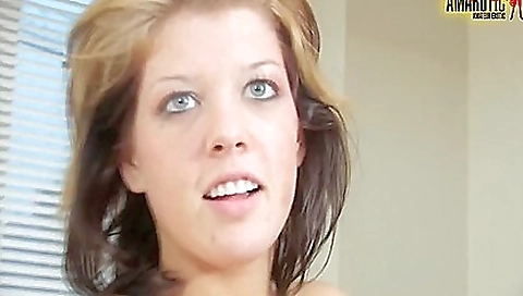 Blonde teen 18+ gets her pussy fucked by a huge dildo