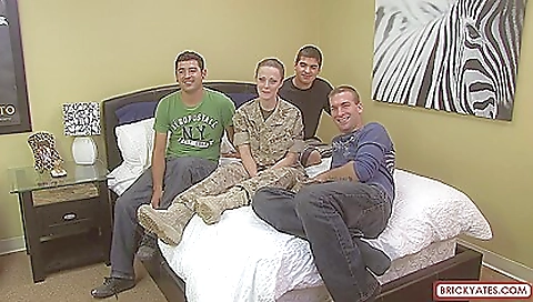 Brunette enjoys a group deepthroat threesome video