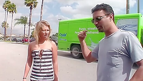 Blonde slut in a red dress takes on a hard dick in a pov