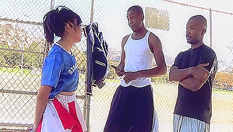 Threesome anal in the kitchen with a brunette milf and her stepson