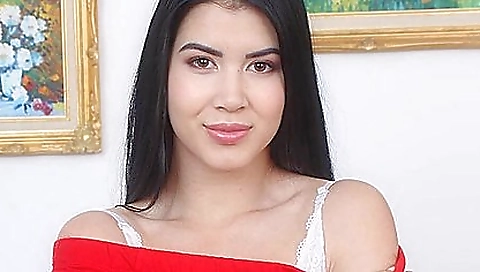 Busty girl masturbates in her underwear and then toys