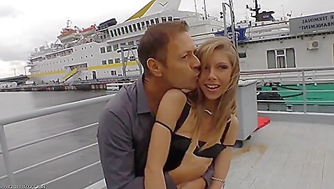 Sexy blonde with small tits and a cute ass sucking a cock