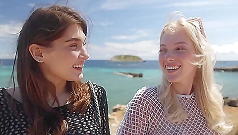 Big tits brunette and blond enjoy outdoor lesbian sex