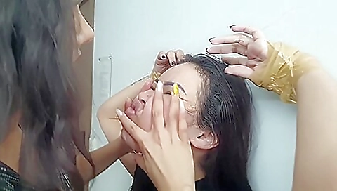 Tattooed stepmother pleases stepbro by rubbing her pussy