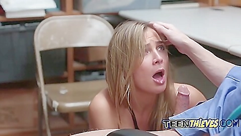 Blonde slut gives a deepthroat blowjob to his dick