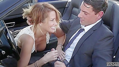 Skinny milf on the road with her car and busty wife