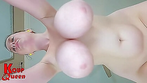 Amature busty milf stretches and masturbates in a bath