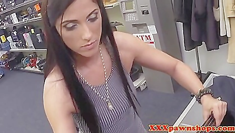 Sexy pornstar in sexy lingerie sucks cock in the pawnshop