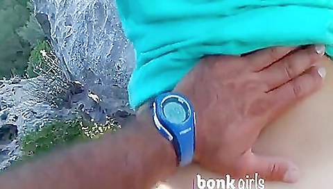 Couple with a large boobs and small ass are playing outdoor porn