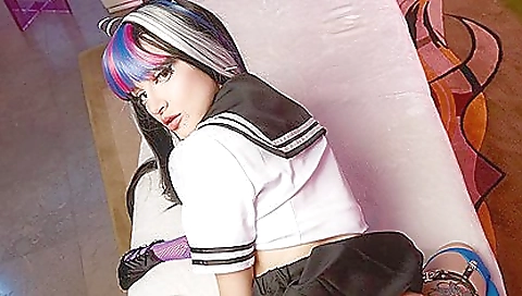 Danganronpa parody with a parody girl wearing a sexy dress