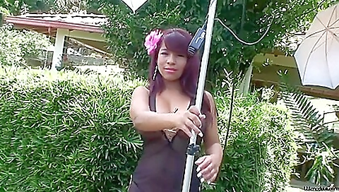 Blonde 20+ girl with a huge ass in black bikini and stockings